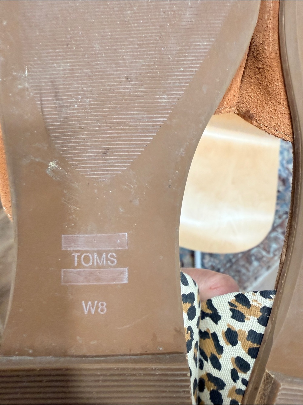 TOMS Women's Tan Suede D'Orsay Flats with Leopard-Print Heel Counter - Picture 4 of 5